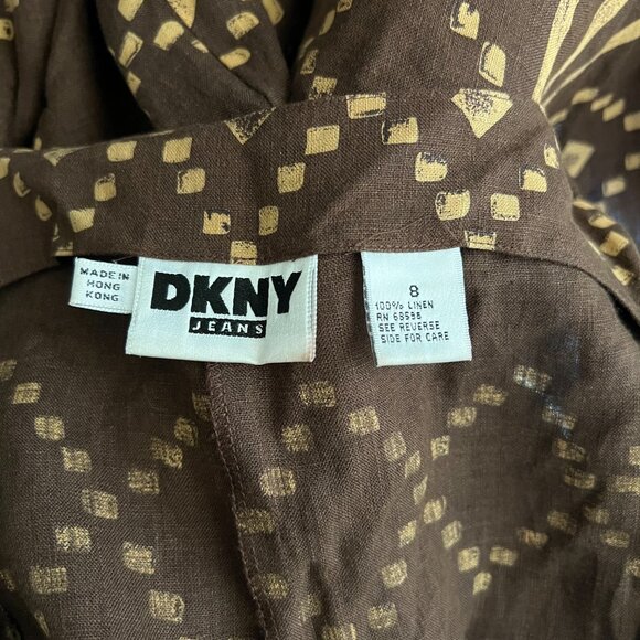 vintage 90s brown linen / 1990s dkny jeans dress / summer button up dress - Picture 7 of 7
